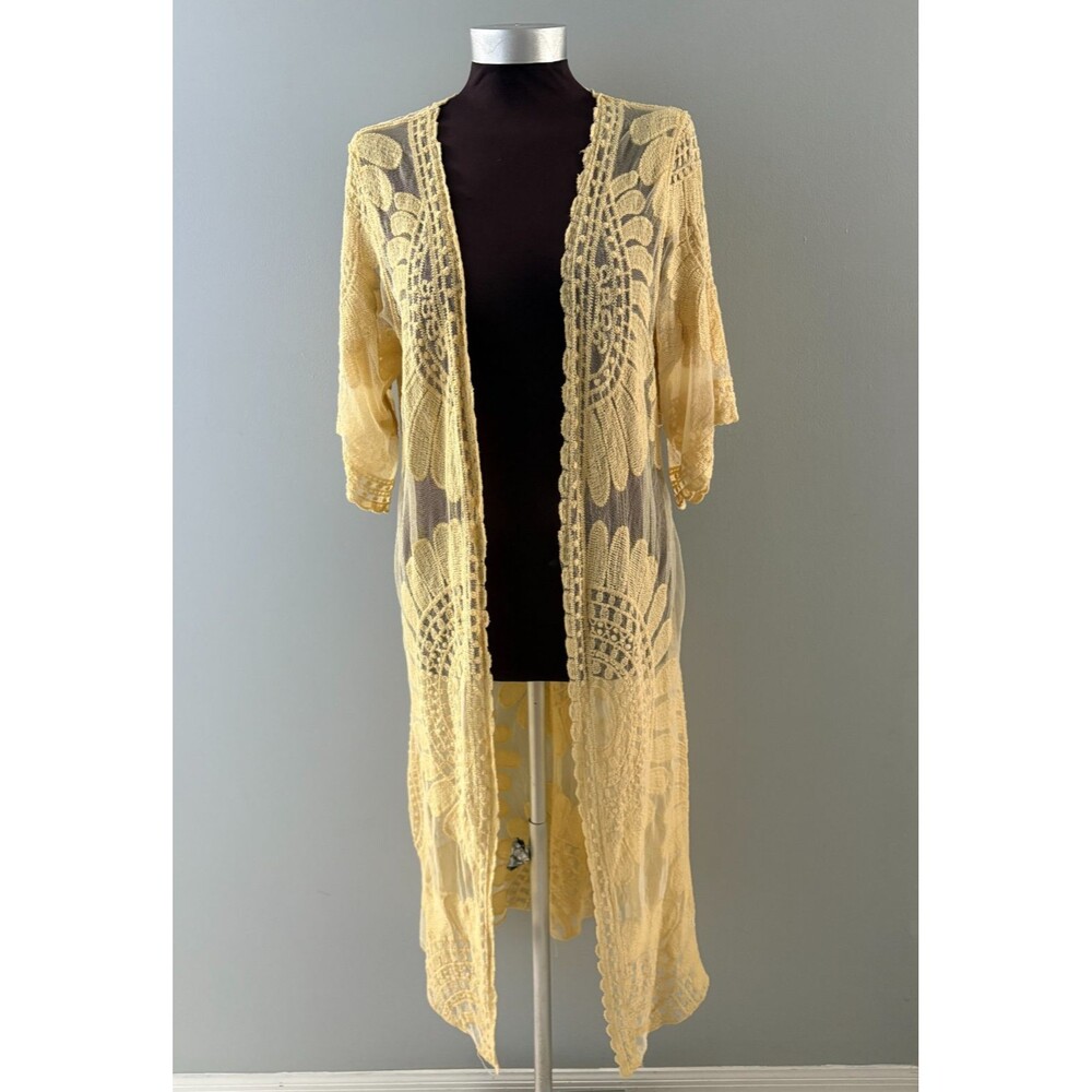 Rebellion Again Lace Duster Small Creamy Yellow Sheer Kimono Romantic Coquette *
